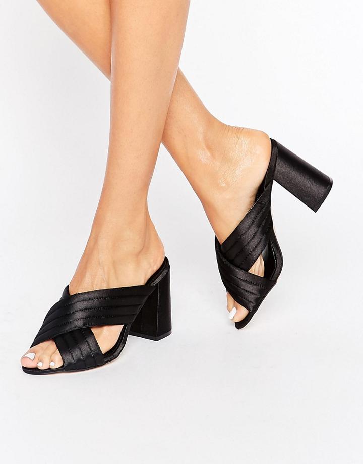 New Look Satin Cross Strap Heeled Mule - Black