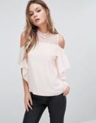 Tfnc Cold Shoulder Frill Top With Lace Trim - Pink