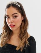 Asos Design Hair Crown With Crystal And Pearl Detail In Gold Tone - Gold