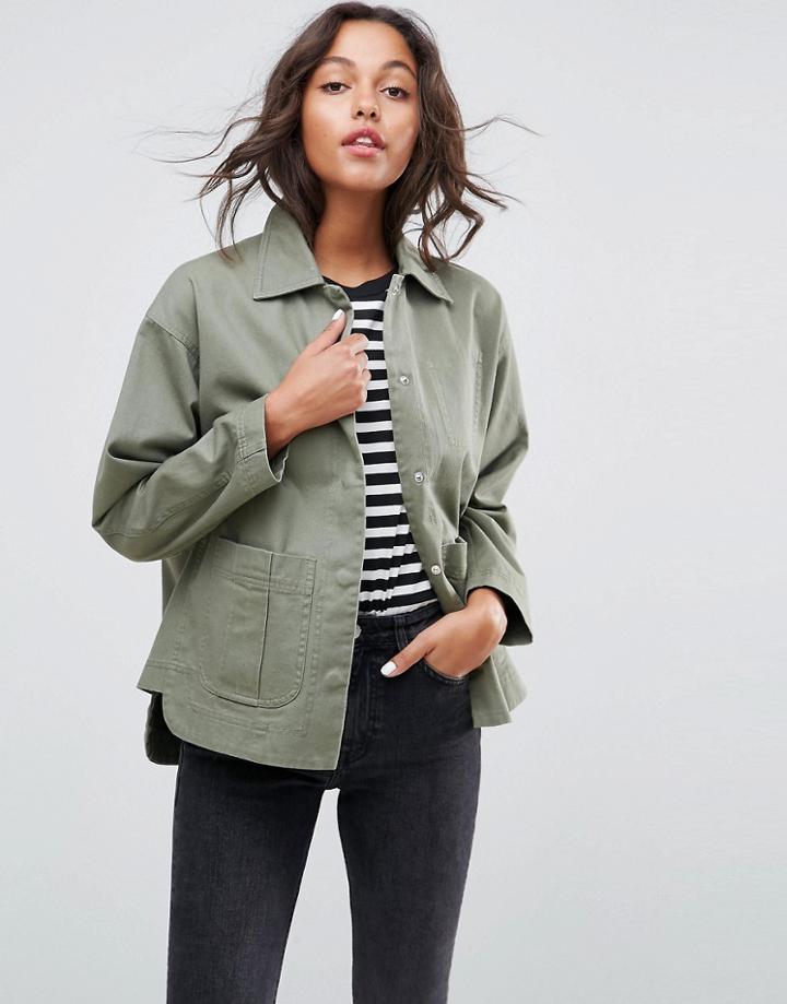 Asos Washed Cotton Jacket - Green