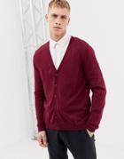 Asos Design Cotton Cardigan In Burgundy - Red