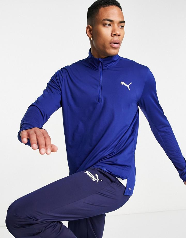 Puma Running Quarter Zip Top In Blue-blues