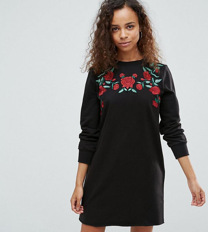 Asos Petite Sweat Dress With Rose Embroidery - Multi