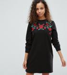Asos Petite Sweat Dress With Rose Embroidery - Multi