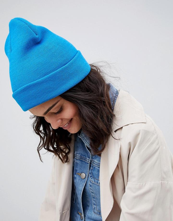 Asos Design Turn Up Beanie - Blue
