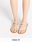 Asos Forecast Wide Fit Leather Flat Sandals - White