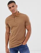 Asos Design Jersey Polo In Brown - Brown