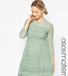 Asos Maternity Premium Lace Skater Mini Dress With Guiporre Border-green