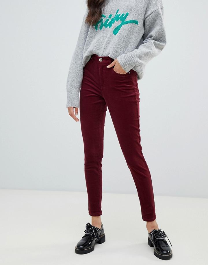 Miss Selfridge Skinny Cord Trousers In Burgundy - Red