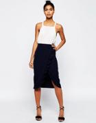 Asos Premium Tailored Wrap Pencil Skirt With Ruffle Detail - Navy