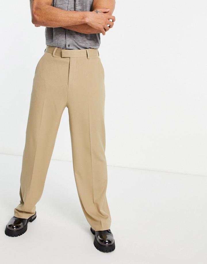 Asos Design Wide Leg Pants In Stone-neutral