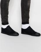 Asos Lace Up Sneakers In Black Canvas With Toe Cap - Black