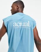 Asos Actual Oversized Tank With Seam Detail And Back Print Blue-blues