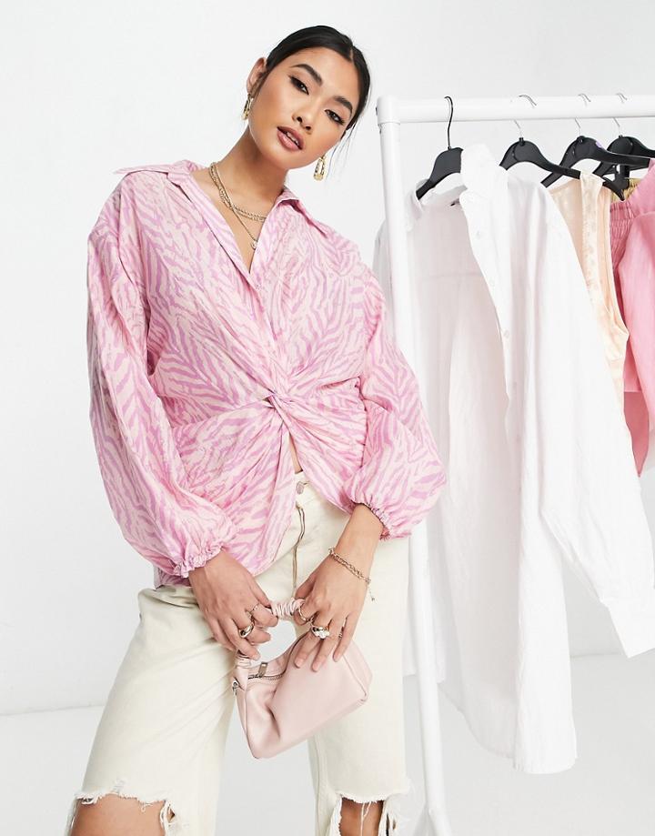 River Island Zebra Print Twist Front Shirt In Light Purple