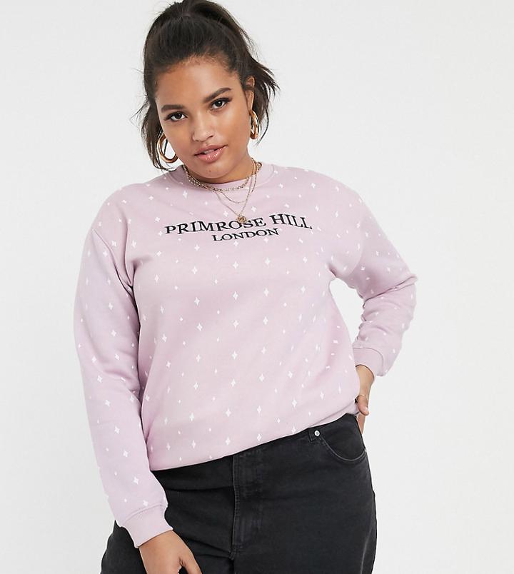 Daisy Street Plus Relaxed Sweatshirt With Primrose Hill Embroidery In Star Print - Purple
