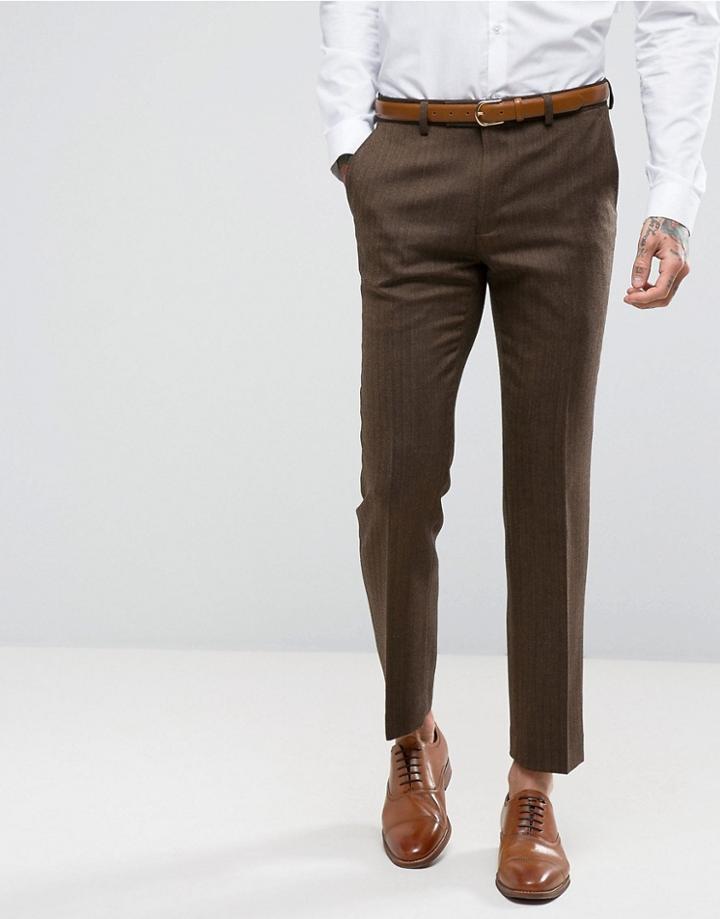 Harry Brown Wool Herringbone Suit Pants - Brown