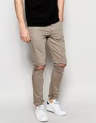 Asos Super Skinny Jeans With Deep Knee Rips In Slate Gray - Slate Gray