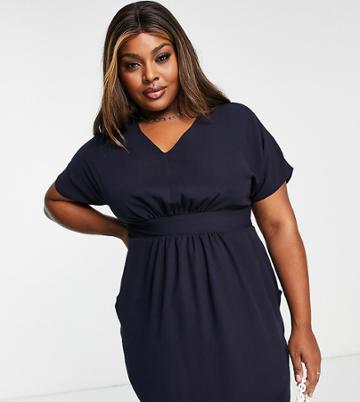 Closet London Plus Belted Tie Waist Mini Dress In Navy