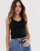 Asos Design Lace Trim Tank Top In Black - Black