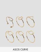 Asos Curve Pack Of 6 Fine Open Shape Rings - Gold