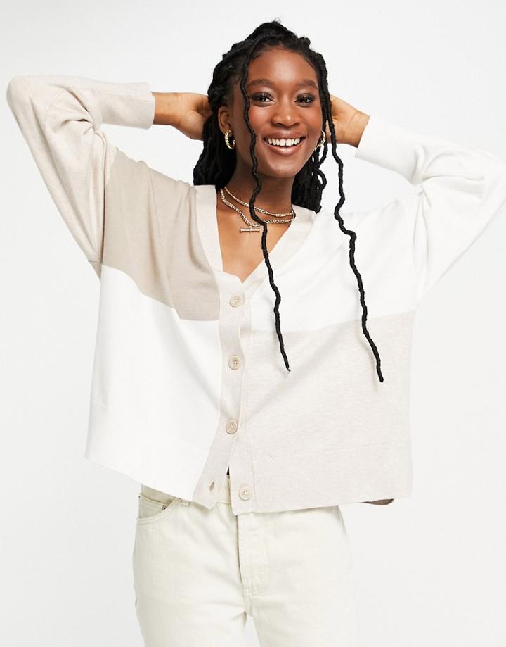 Monki Codie Ecovero Oversize Patchwork Cardigan In Beige-neutral