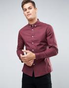 Asos Skinny Shirt With Button Down Collar In Burgundy - Red