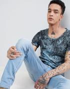 Asos Design Longline T-shirt With Scoop Neck In Tie-dye Wash In Blue - Blue