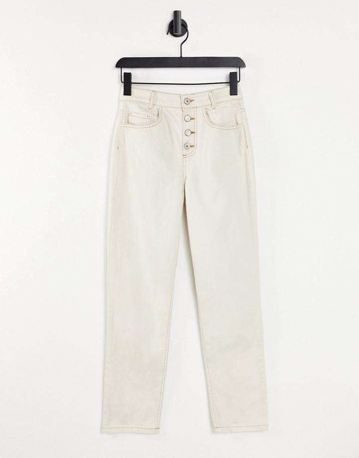 Mango Mom Jean With Contrast Stitching In Ecru-white