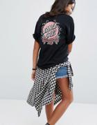 Santa Cruz Boyfriend T-shirt With Rose And Thorn Back Print - Black