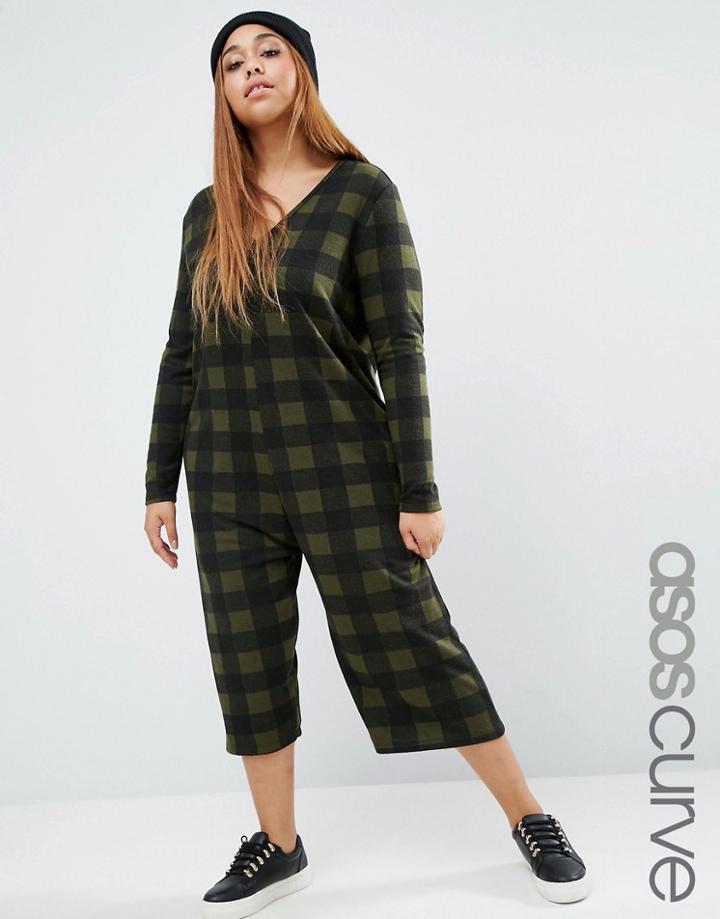 Asos Curve Brushed Soft Jersey Jumpsuit In Check - Multi