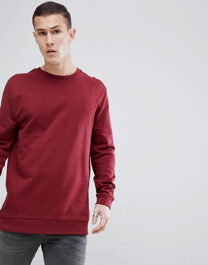 Asos Longline Sweatshirt In Burgundy - Red