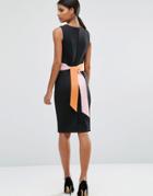 Asos Pencil Dress With Color Block Tie Belt - Black