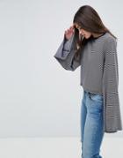 Asos Top With Wide Sleeve In Stripe - Navy