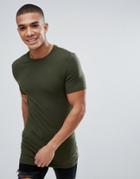Asos Longline Muscle Fit T-shirt With Crew Neck In Green - Green