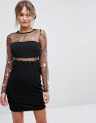 New Look Embroidered Insert Mesh Dress - Black