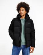 Calvin Klein Crinkle Nylon Detachable Hood Puffer Jacket In Black