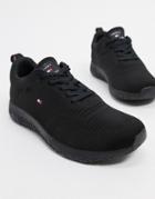 Tommy Hilfiger Knit Running Sneakers In Black With Small Flag Logo