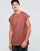 Asos Longline T-shirt With Wash And Cap Sleeve - Hot Cinder