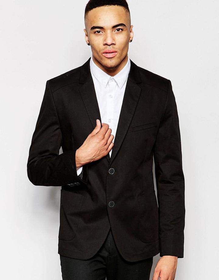 Hugo By Hugo Boss Blazer In Cotton Slim Fit - Black