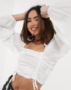 Urban Bliss Ruched Crop Top In Cream-white