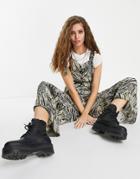 Asos Design Spun Tie Shoulder Button Front Overalls In Animal Print-multi