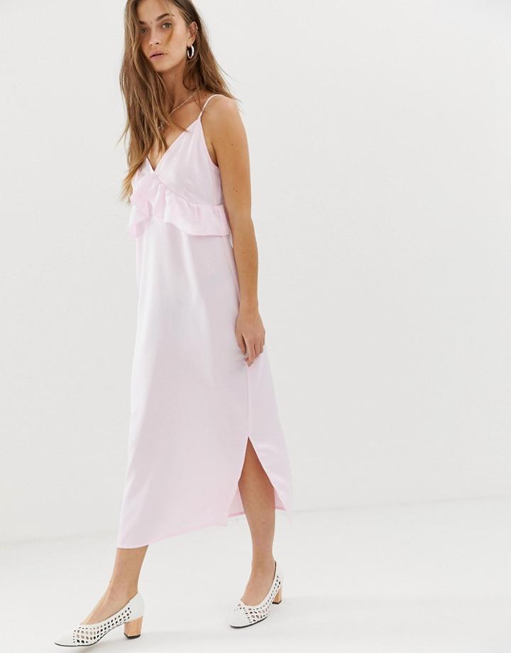 Vero Moda Frill Detail Midi Cami Dress In Pink-purple