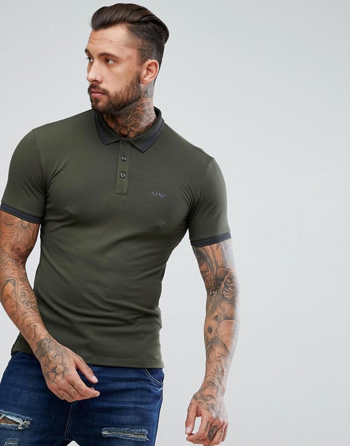 Armani Jeans Slim Fit Logo Tipped Polo Shirt Dark Green - Green