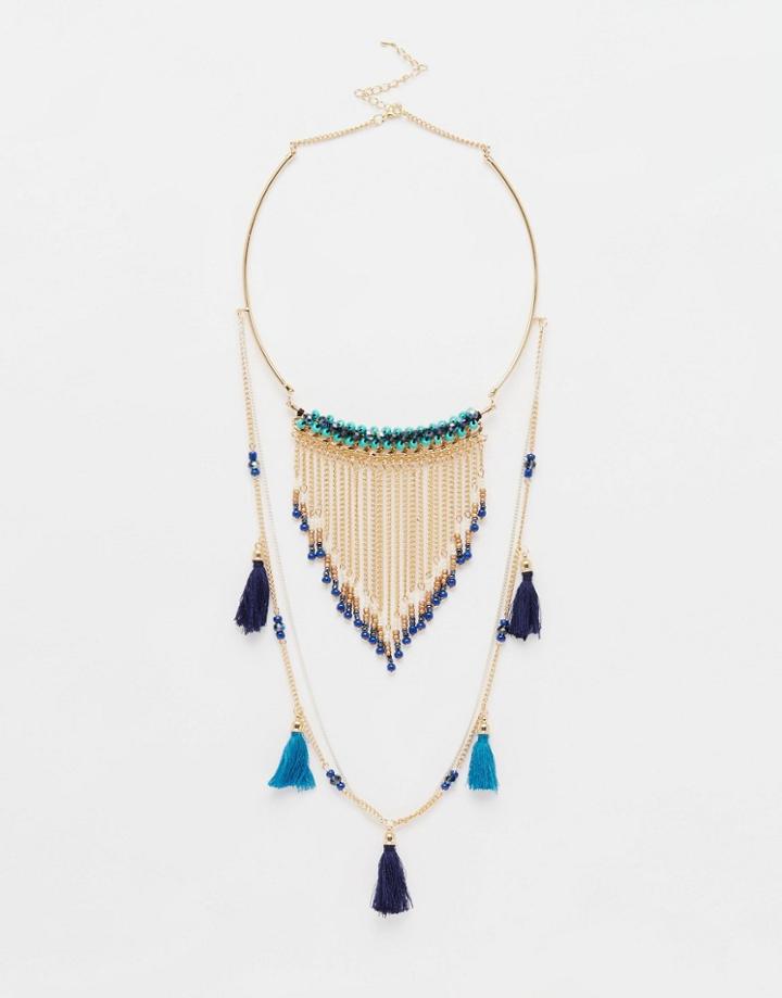 Ashiana Double Row Necklace With Tassels - Gold