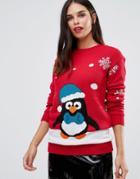 Club L Dancing Penguin Holidays Sweater - Red