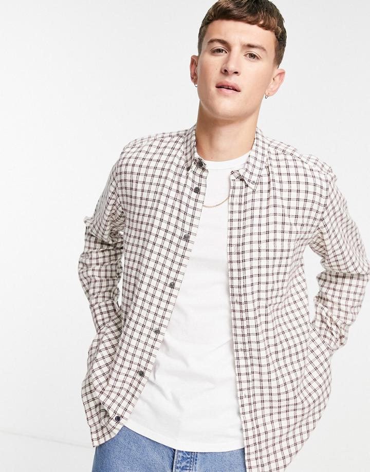 French Connection Long Sleeve Box Check Flannel Shirt In Ecru Chateux-brown
