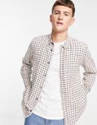 French Connection Long Sleeve Box Check Flannel Shirt In Ecru Chateux-brown