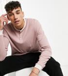 Asos Design Tall Long Sleeve Waffle Grandad T-shirt In Washed Pink