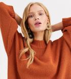 Monki Oversized Midi Knitted Dress With Round Neck In Rust-brown