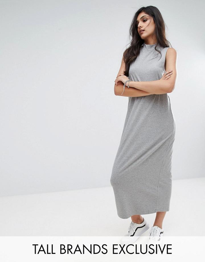 Noisy May Tall High Neck Sleevless Jersey Dress - Gray